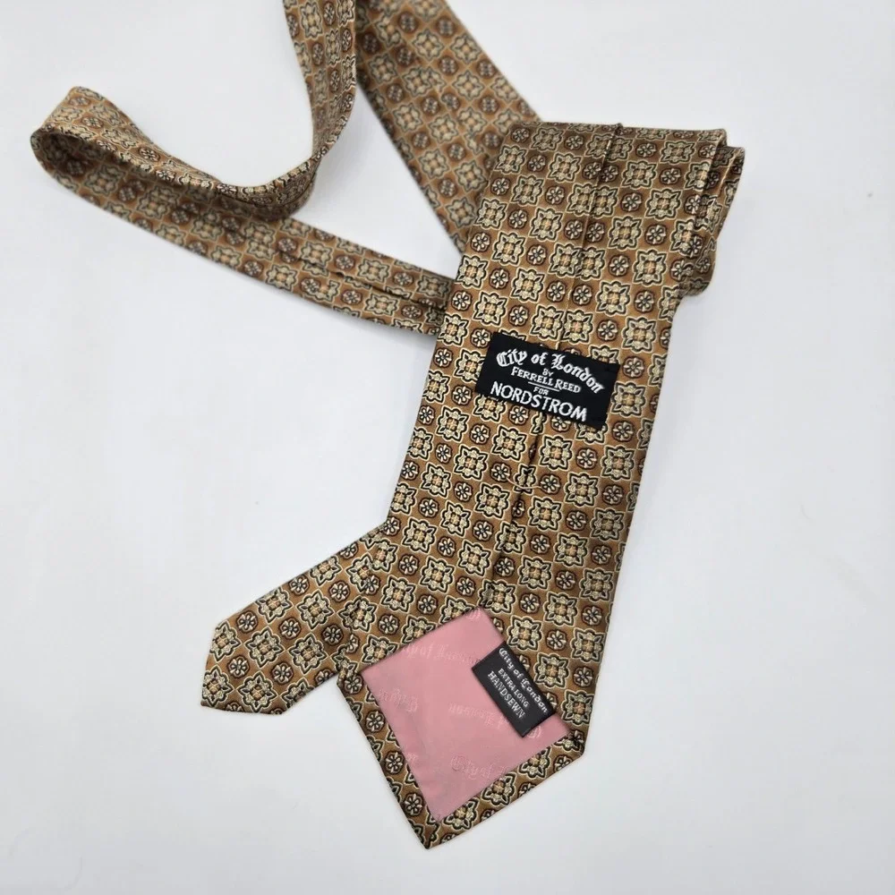 City of London Ferrell Reed Tie Mens XL Gold Geometric Silk Jacquard Nordstrom